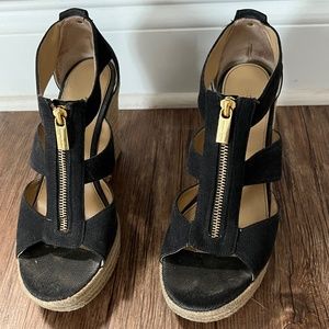 Michael Kors Black Berkley Wedge Sandals 8.5